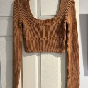 12th Tribe Tan Ribbed Knit Top